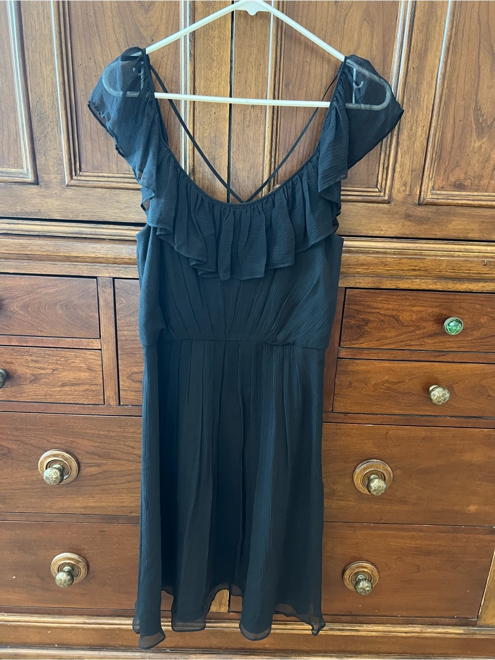 Max & Cleo Black Ruffle-Shoulder Slip Dress